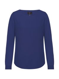 Damen Chiffon-Bluse Langarm Regular Fit in marine, mit Rundhalsausschnitt und schmaler Manschette